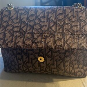 Calvin Klein Collection Monogram Black and Brown Shoulder Bag